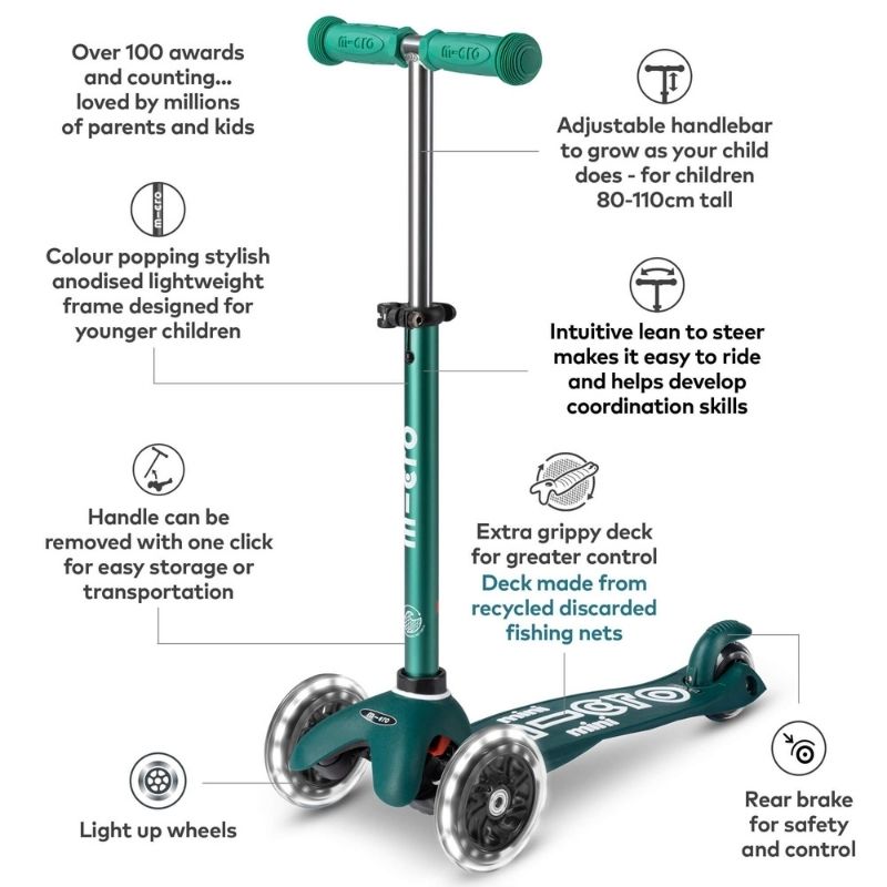 Micro Scooter Mini Deluxe ECO LED - Green